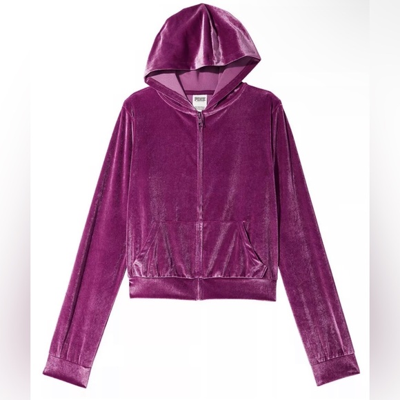 Victoria Secret Pink Bling Velour Shine Full-zip Crop Hoodie & Wide-leg Pants M - Picture 4 of 10